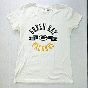 Green Bay Packers White Babydoll T- Shirt Large Slim Fit GIII 4Her